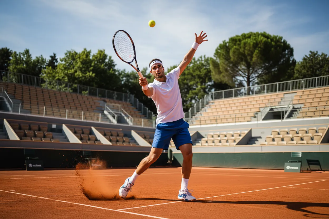 Tennisplatz mit Sandbelag und Tennisbällen