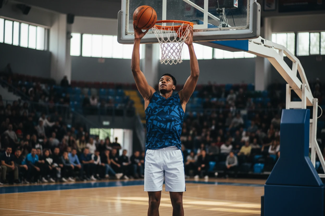 Basketballkorb in einer modernen Hallenarena